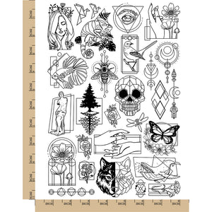 Geometric Shapes Flowers Animals Temporary Tattoo Water Resistant Fake Body Art Set Collection