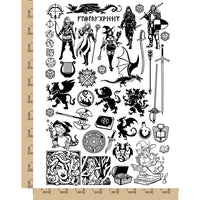 Knight Dungeons Dragons Wizards Medieval Fantasy Temporary Tattoo Water Resistant Fake Body Art Set Collection