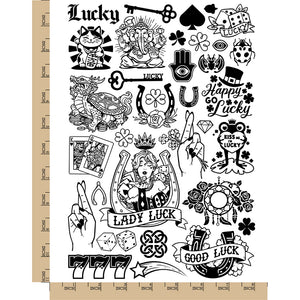 Lucky Charms Symbols Fortune Signs Temporary Tattoo Water Resistant Fake Body Art Set Collection