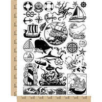 Nautical Ocean Marine Ships Boats Sea Temporary Tattoo Water Resistant Fake Body Art Set Collection