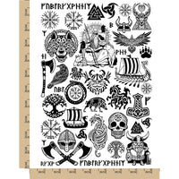 Norse Viking Runes Mythology Temporary Tattoo Water Resistant Fake Body Art Set Collection