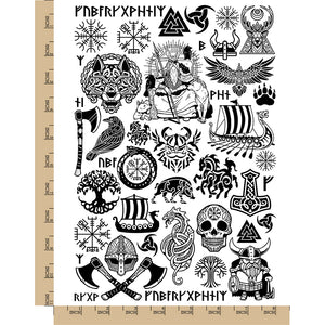 Norse Viking Runes Mythology Temporary Tattoo Water Resistant Fake Body Art Set Collection