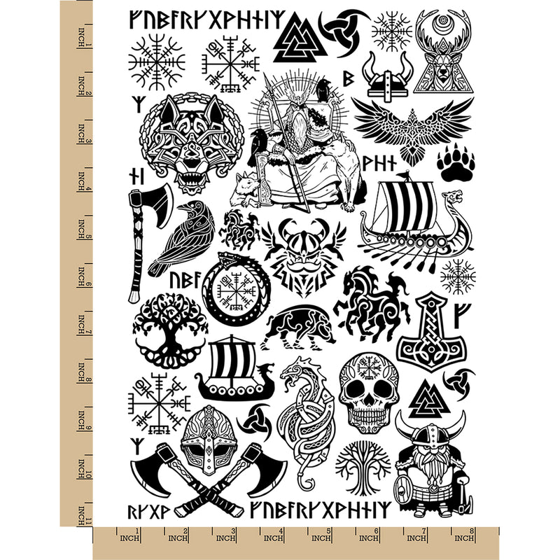 Norse Viking Runes Mythology Temporary Tattoo Water Resistant Fake Body Art Set Collection