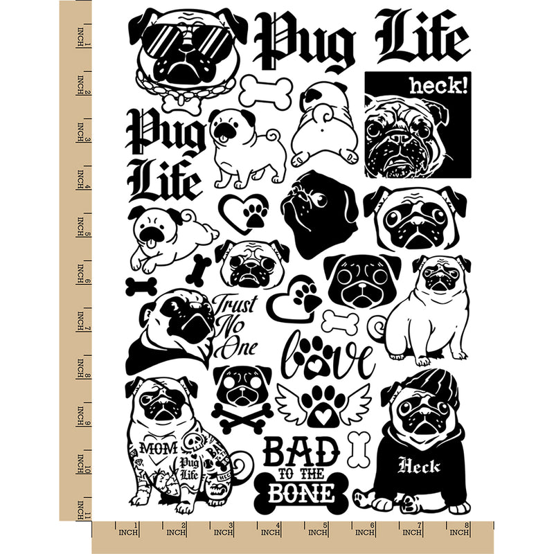 Pug Life Gangster Dog Temporary Tattoo Water Resistant Fake Body Art Set Collection