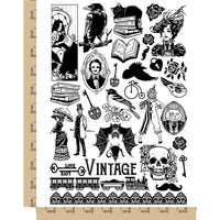 Vintage Victorian Gothic Aesthetic Halloween Temporary Tattoo Water Resistant Fake Body Art Set Collection