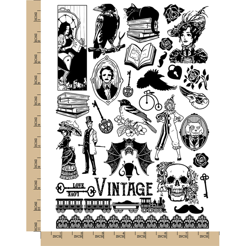 Vintage Victorian Gothic Aesthetic Halloween Temporary Tattoo Water Resistant Fake Body Art Set Collection