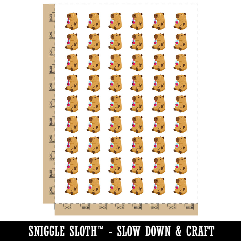 Chill Capybara Drinking Juice Temporary Tattoo Water Resistant Fake Body Art Set Collection (1 Sheet)
