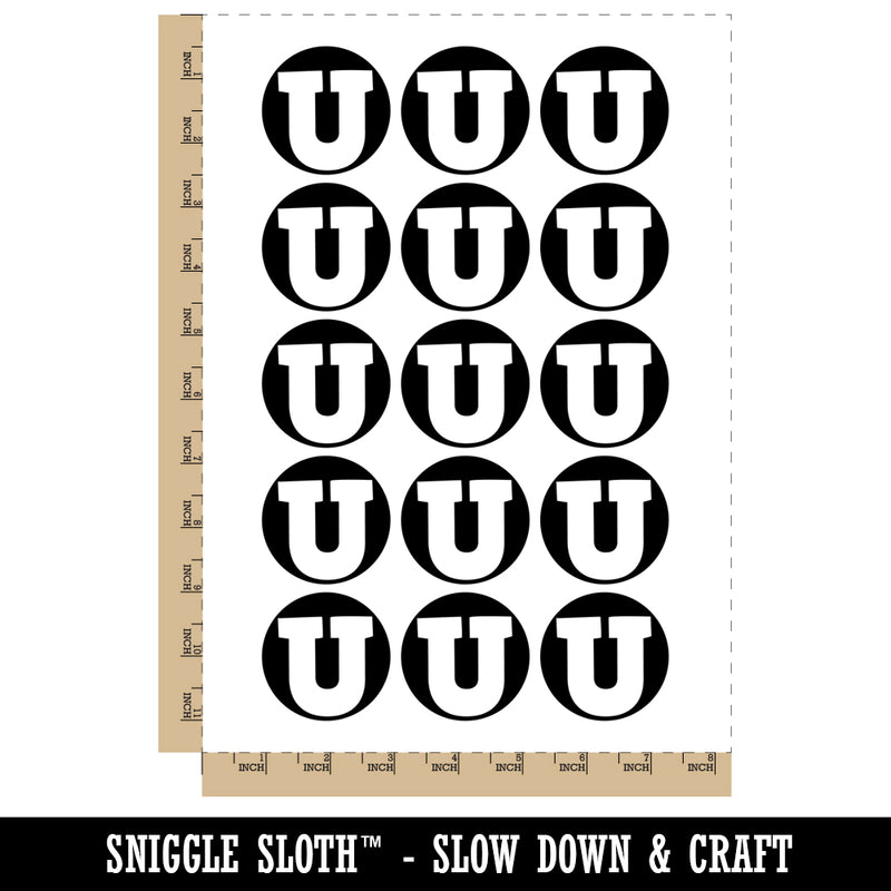 Letter U Uppercase Fun Bold Font Temporary Tattoo Water Resistant Fake Body Art Set Collection (1 Sheet)