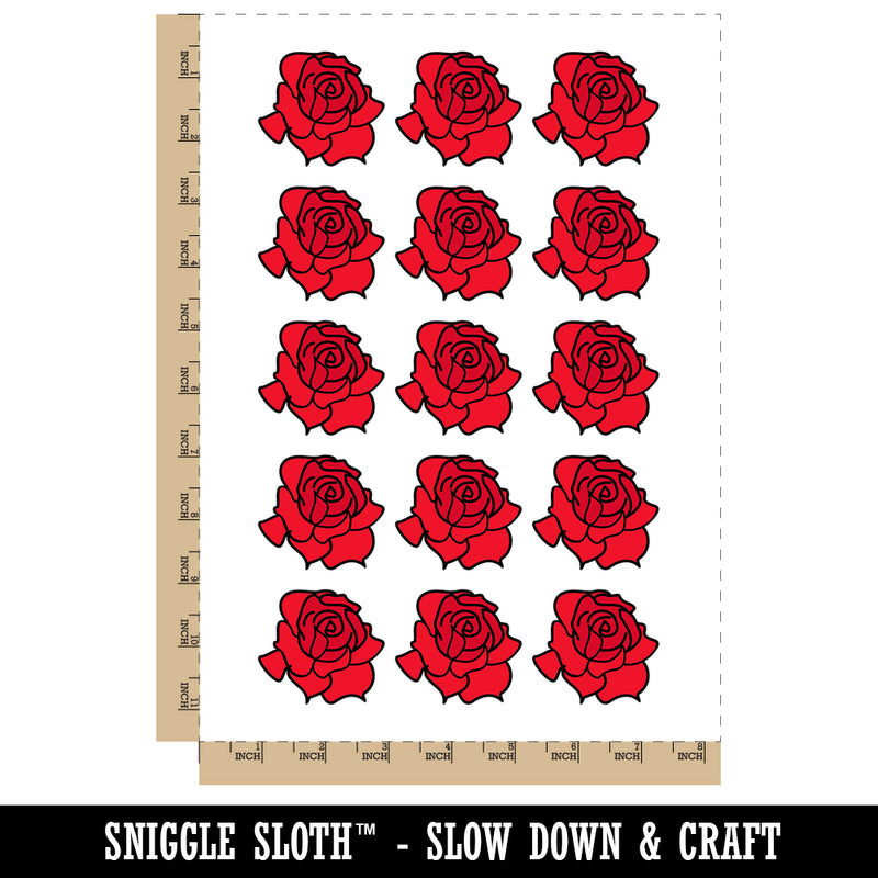 Blooming Open Rose Flower Outline Temporary Tattoo Water Resistant Fake Body Art Set Collection (1 Sheet)
