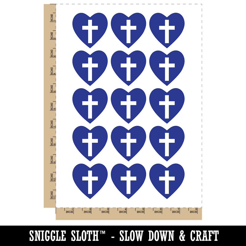 Cross in Heart Christian Temporary Tattoo Water Resistant Fake Body Art Set Collection (1 Sheet)
