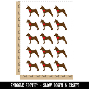 Basenji Dog with Heart Temporary Tattoo Water Resistant Fake Body Art Set Collection (1 Sheet)
