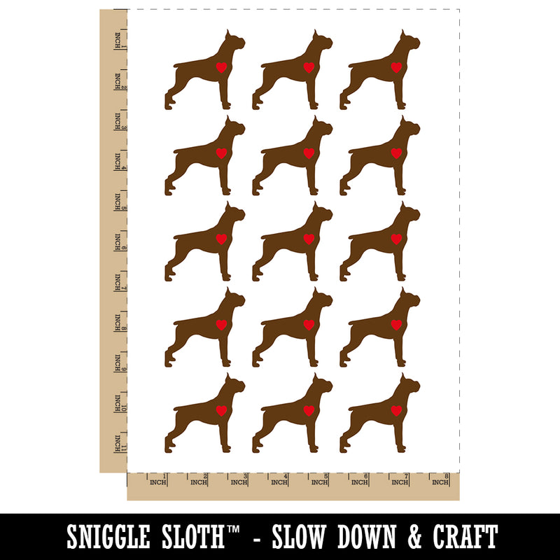 Boxer Dog with Heart Temporary Tattoo Water Resistant Fake Body Art Set Collection (1 Sheet)