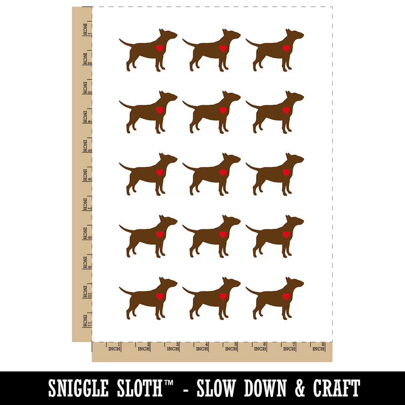 Bull Terrier Dog with Heart Temporary Tattoo Water Resistant Fake Body Art Set Collection (1 Sheet)
