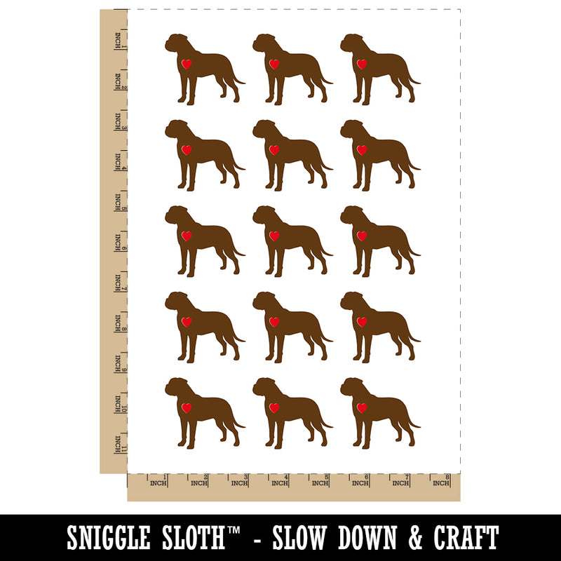 Bullmastiff Dog with Heart Temporary Tattoo Water Resistant Fake Body Art Set Collection (1 Sheet)