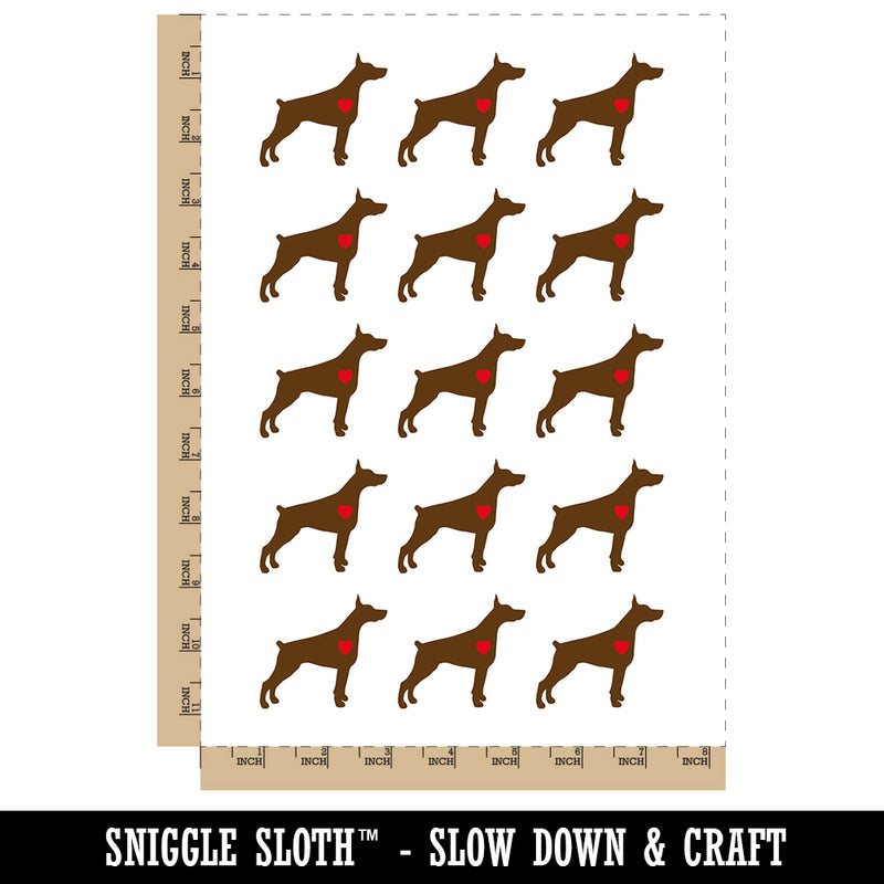 Dobermann Pinscher Dog with Heart Temporary Tattoo Water Resistant Fake Body Art Set Collection (1 Sheet)