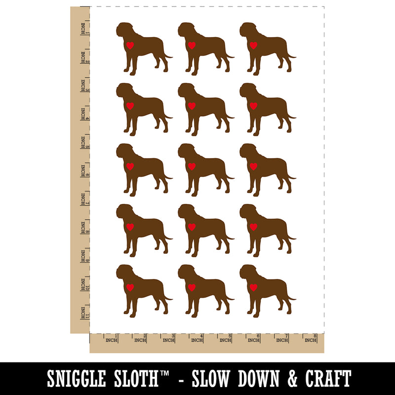 English Mastiff Dog with Heart Temporary Tattoo Water Resistant Fake Body Art Set Collection (1 Sheet)