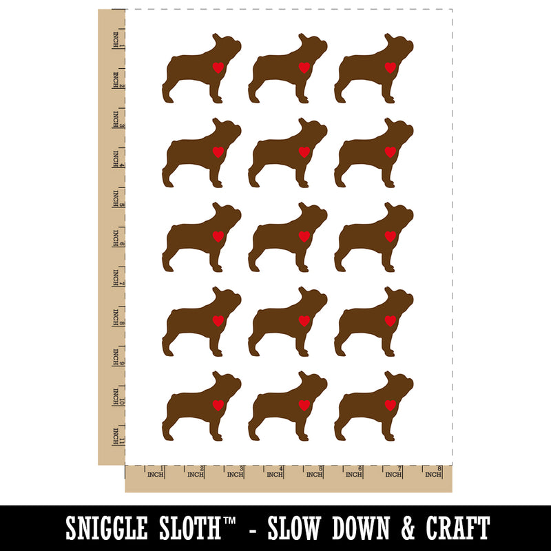 French Bulldog Dog with Heart Temporary Tattoo Water Resistant Fake Body Art Set Collection (1 Sheet)