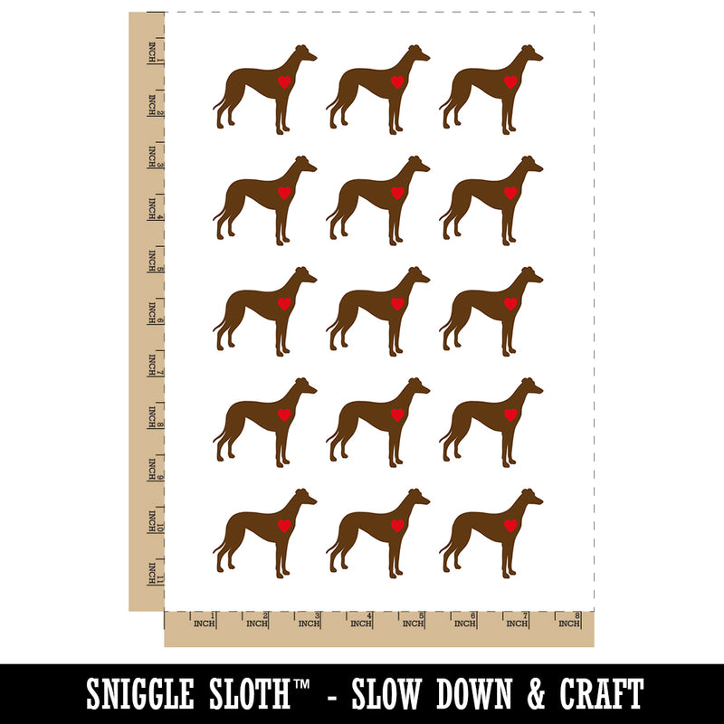 Greyhound Dog with Heart Temporary Tattoo Water Resistant Fake Body Art Set Collection (1 Sheet)