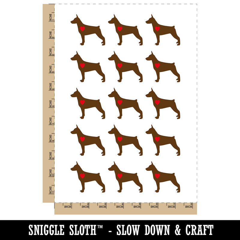 Miniature Pinscher Min Pin Dog with Heart Temporary Tattoo Water Resistant Fake Body Art Set Collection (1 Sheet)