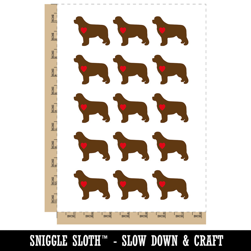 Newfoundland Dog with Heart Temporary Tattoo Water Resistant Fake Body Art Set Collection (1 Sheet)