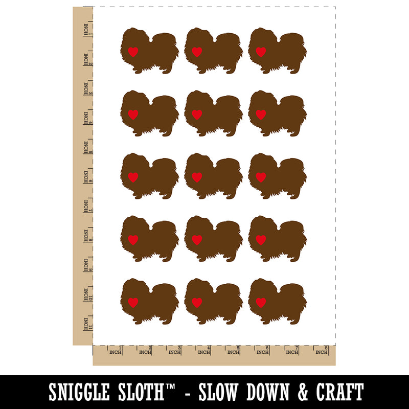 Pekingese Dog with Heart Temporary Tattoo Water Resistant Fake Body Art Set Collection (1 Sheet)