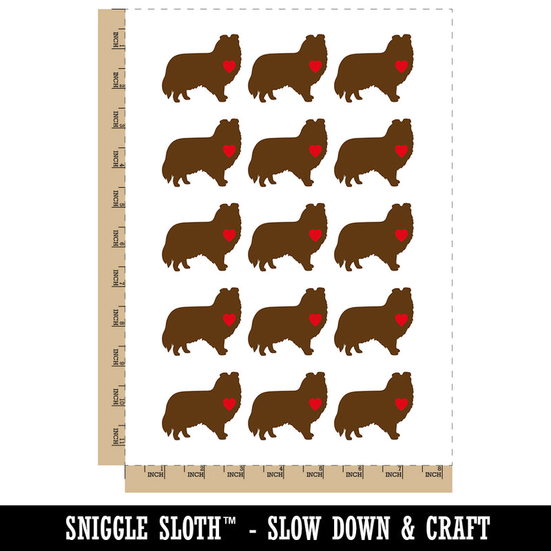 Shetland Sheepdog Sheltie Dog with Heart Temporary Tattoo Water Resistant Fake Body Art Set Collection (1 Sheet)