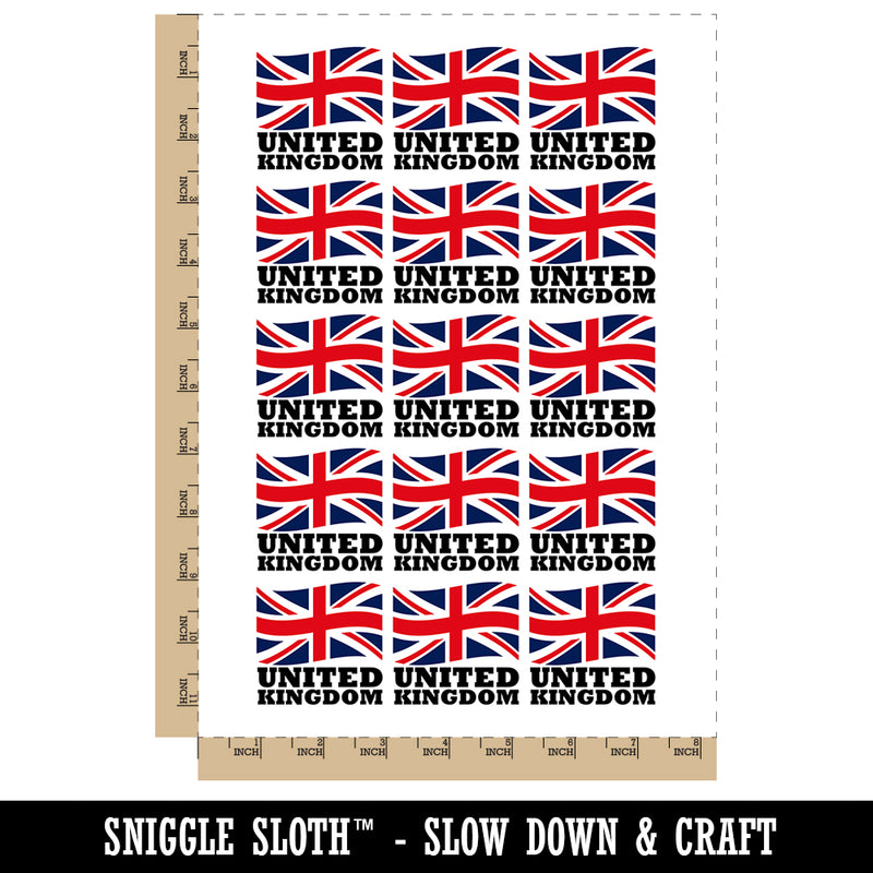 United Kingdom with Waving Flag Union Jack Cute Temporary Tattoo Water Resistant Fake Body Art Set Collection (1 Sheet)