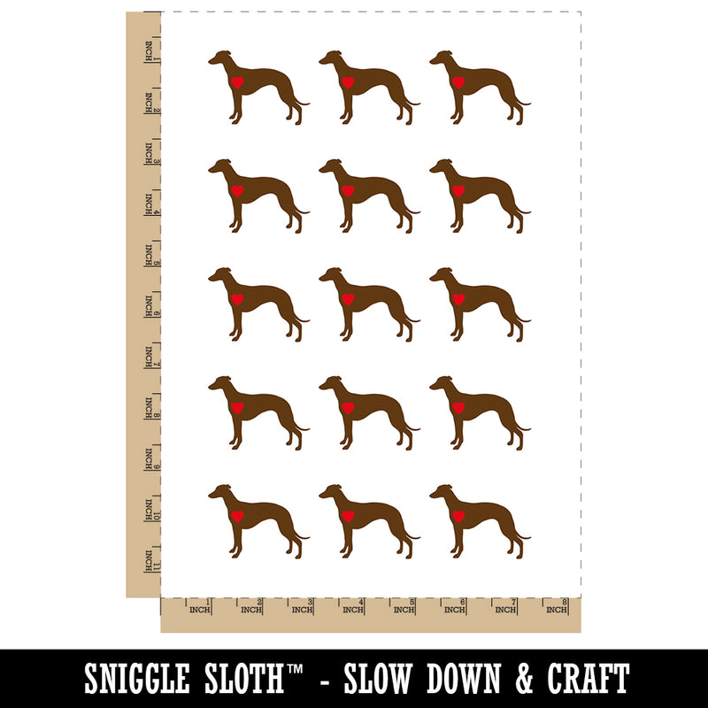 Whippet Dog with Heart Temporary Tattoo Water Resistant Fake Body Art Set Collection (1 Sheet)