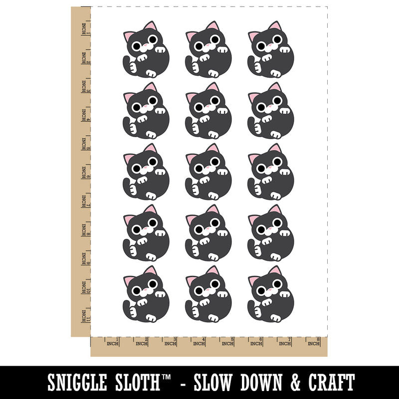 Round Cat Playful Temporary Tattoo Water Resistant Fake Body Art Set Collection (1 Sheet)