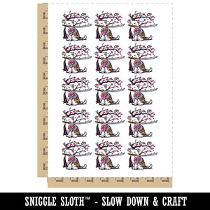 Samurai Cat Under Sakura Cherry Blossom Temporary Tattoo Water Resistant Fake Body Art Set Collection (1 Sheet)