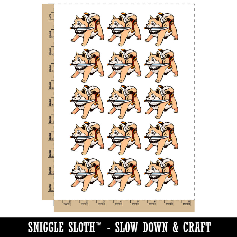 Samurai Dog Shiba Inu with Knife Temporary Tattoo Water Resistant Fake Body Art Set Collection (1 Sheet)