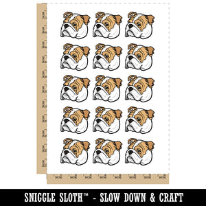 English Bulldog Head Temporary Tattoo Water Resistant Fake Body Art Set Collection (1 Sheet)