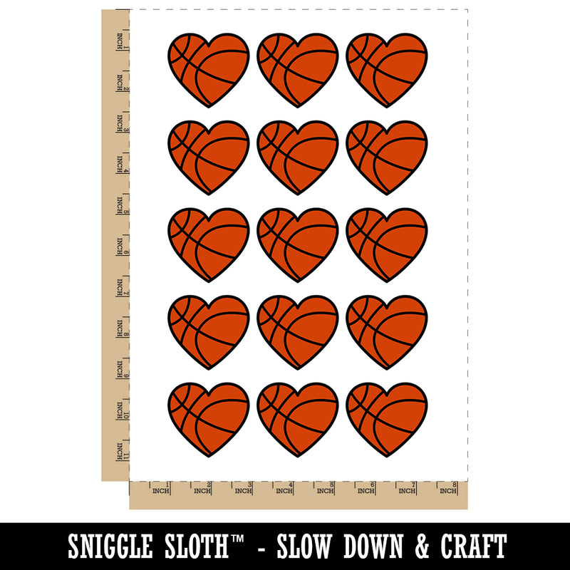 Heart Shaped Basketball Sports Temporary Tattoo Water Resistant Fake Body Art Set Collection (1 Sheet)
