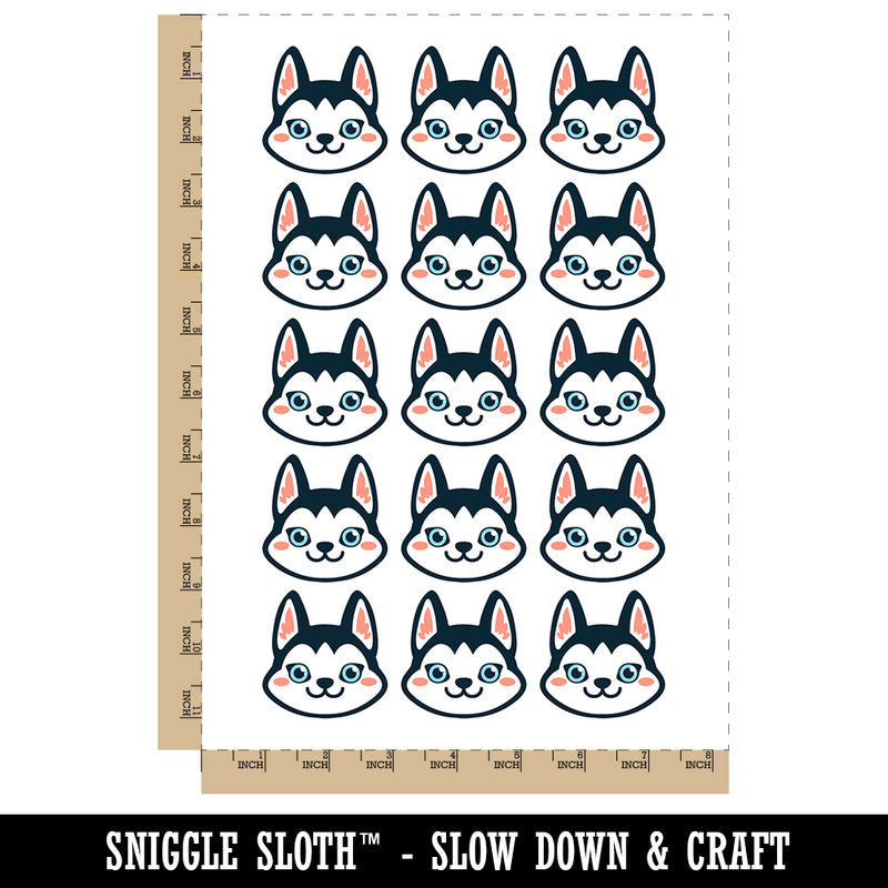 Chibi Husky Dog Head Temporary Tattoo Water Resistant Fake Body Art Set Collection (1 Sheet)