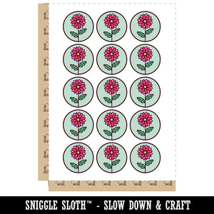 Mum Chrysanthemum Flower in Circle Temporary Tattoo Water Resistant Fake Body Art Set Collection (1 Sheet)