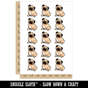 Pug Sitting Dog Temporary Tattoo Water Resistant Fake Body Art Set Collection (1 Sheet)