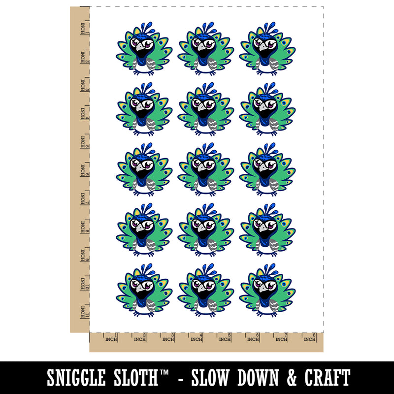 Cute Kawaii Peacock Bird Temporary Tattoo Water Resistant Fake Body Art Set Collection (1 Sheet)
