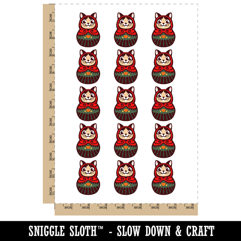 Cat Russian Nesting Doll Matroyshka Babushka Temporary Tattoo Water Resistant Fake Body Art Set Collection (1 Sheet)