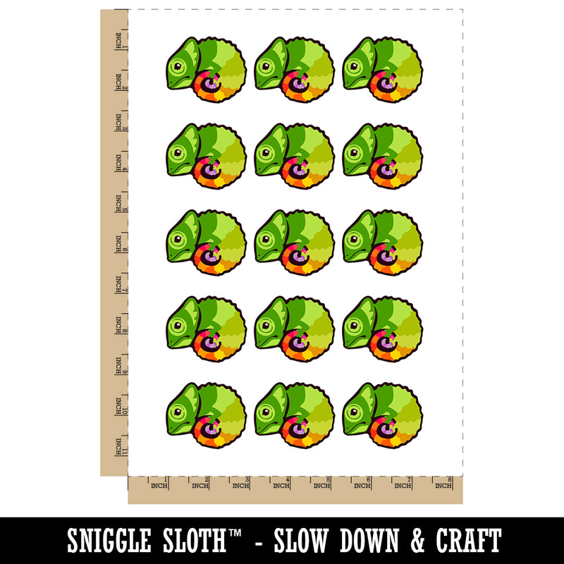 Cautiously Curled Chameleon Lizard Temporary Tattoo Water Resistant Fake Body Art Set Collection (1 Sheet)
