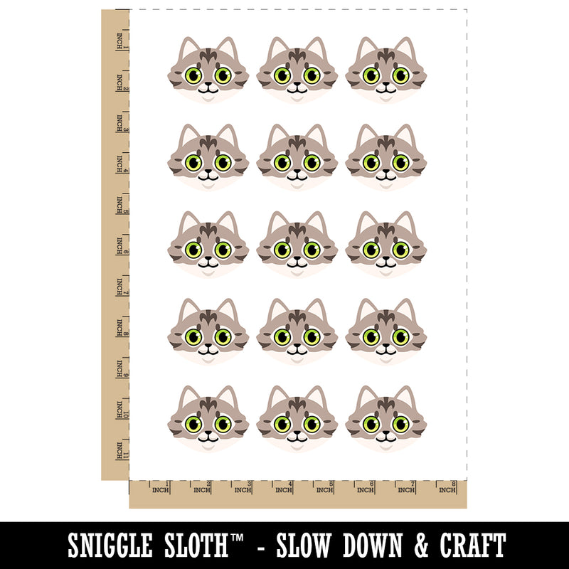 Fluffy Striped Tabby Cat Head Temporary Tattoo Water Resistant Fake Body Art Set Collection (1 Sheet)