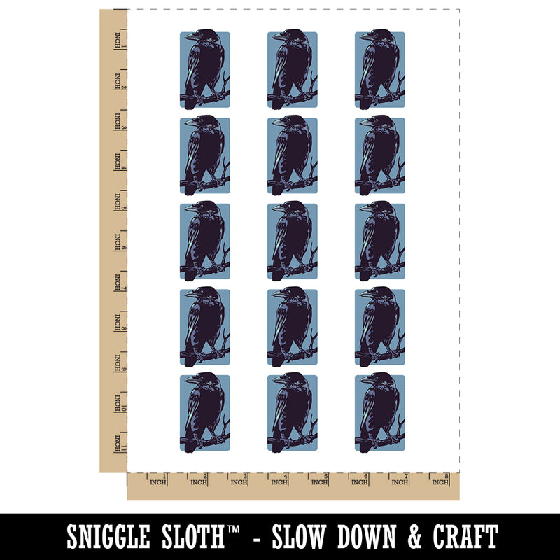 Wise Black Raven Crow Perched on Branch Temporary Tattoo Water Resistant Fake Body Art Set Collection (1 Sheet)