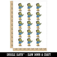Happy Zombie Shambling Undead Monster Temporary Tattoo Water Resistant Fake Body Art Set Collection (1 Sheet)