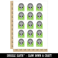Believe Gray Alien Head Temporary Tattoo Water Resistant Fake Body Art Set Collection (1 Sheet)