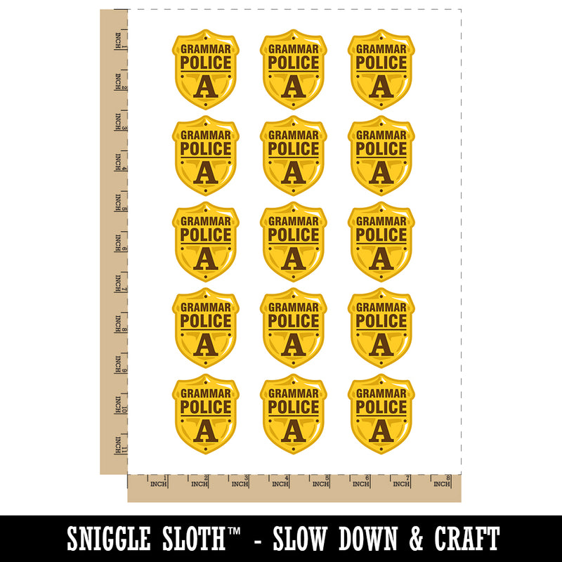 Grammar Police Badge Temporary Tattoo Water Resistant Fake Body Art Set Collection (1 Sheet)