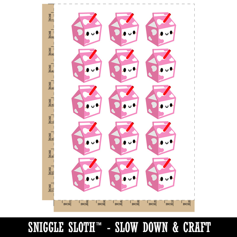 Cute Kawaii Strawberry Milk Carton Temporary Tattoo Water Resistant Fake Body Art Set Collection (1 Sheet)