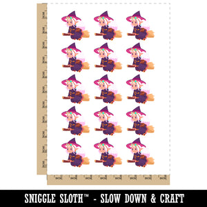 Cute Witch Floating on Broom Temporary Tattoo Water Resistant Fake Body Art Set Collection (1 Sheet)