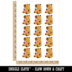Chill Capybara Drinking Juice Temporary Tattoo Water Resistant Fake Body Art Set Collection (1 Sheet)