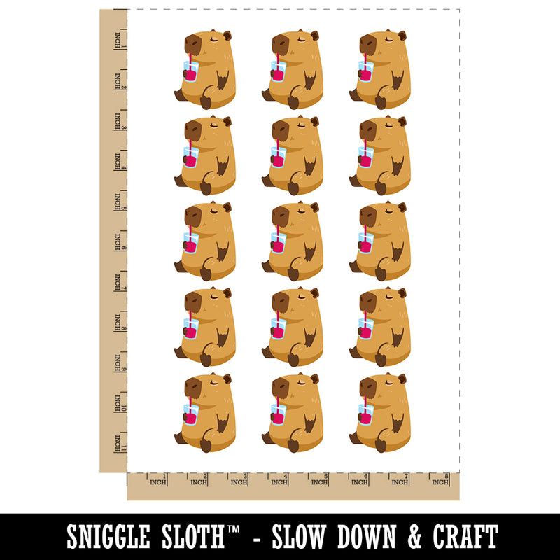Chill Capybara Drinking Juice Temporary Tattoo Water Resistant Fake Body Art Set Collection (1 Sheet)