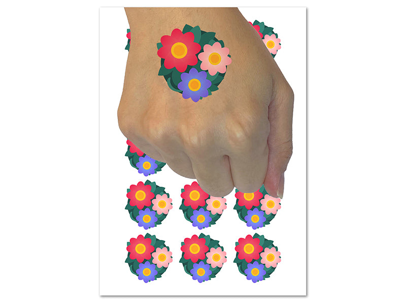 Flower Trio Temporary Tattoo Water Resistant Fake Body Art Set Collection (1 Sheet)
