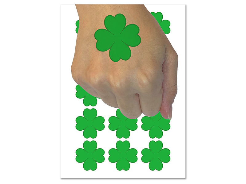 Four Leaf Clover Lucky Solid Temporary Tattoo Water Resistant Fake Body Art Set Collection (1 Sheet)